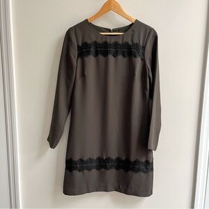 Ann Taylor Lace Trim Long Sleeve Mini Shift Dress Olive Green 4
